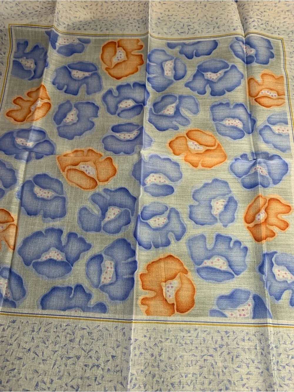 Dior Light Blue, White & Orange Scenic Motif Mini Scarf
